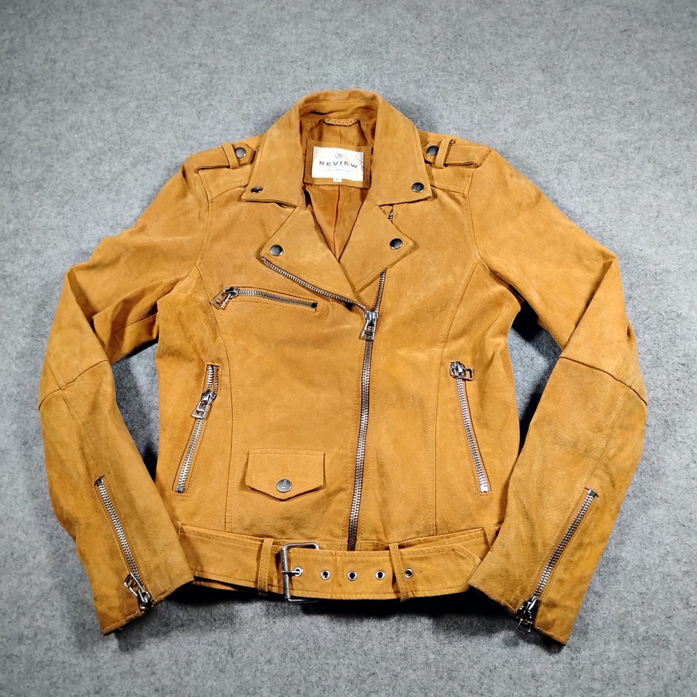 Review Never Established Suede Moto Biker Jacket Women's Large Mustard Yellow